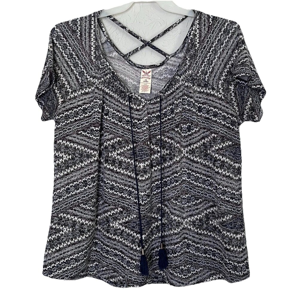 Women's Boho Aztec Tassel Blouse Faded Glory Peasant Top Size 1X 16W Shirt